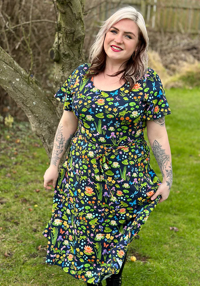 Padme Pond Life Print Cotton Midi Dress - Image 5