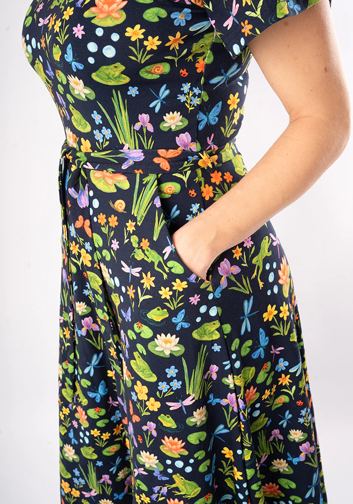 Padme Pond Life Print Cotton Midi Dress - Image 6