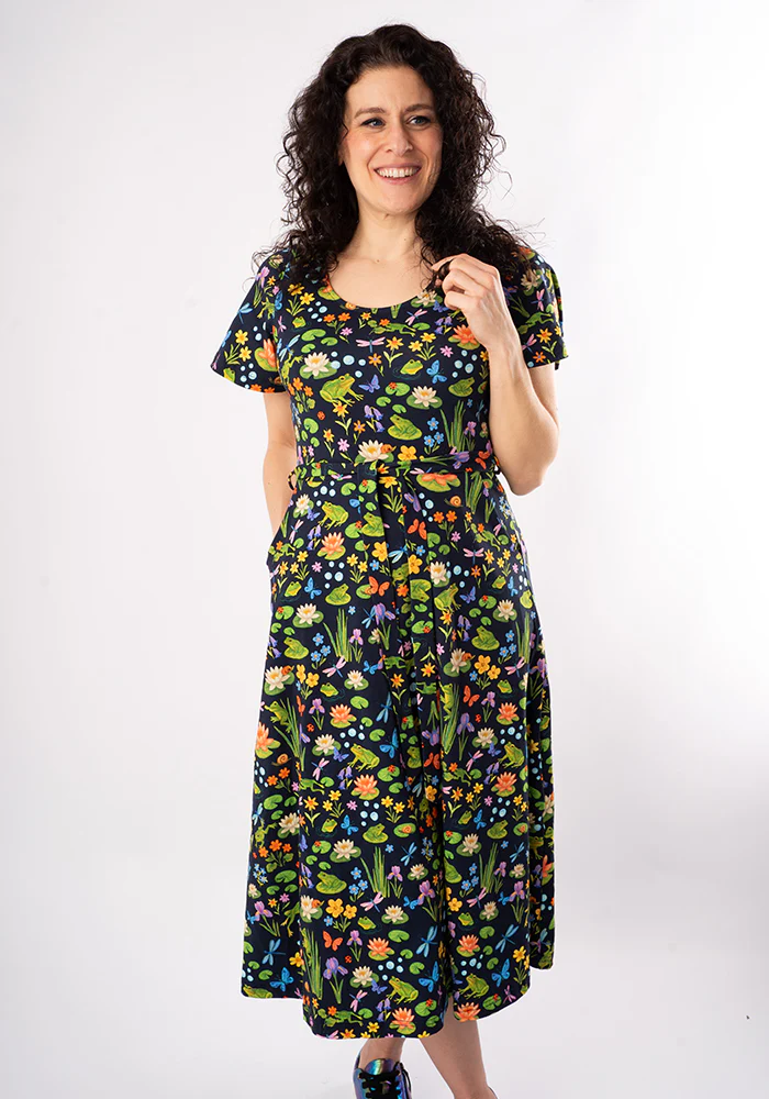 Padme Pond Life Print Cotton Midi Dress - Image 7