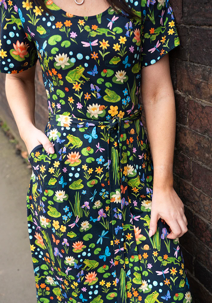 Padme Pond Life Print Cotton Midi Dress - Image 8