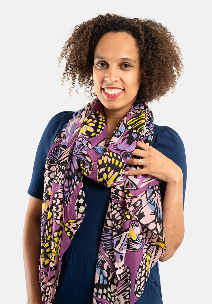 Colourful Women's Lightweight Printed Scarf (Purple Butterfly Print) - Image 3
