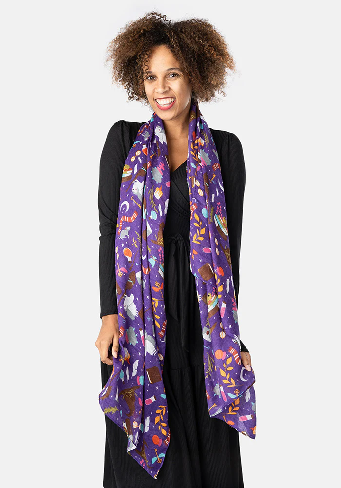 Colourful Women's Lightweight Print Scarf (Purple Owl Print) - Image 3