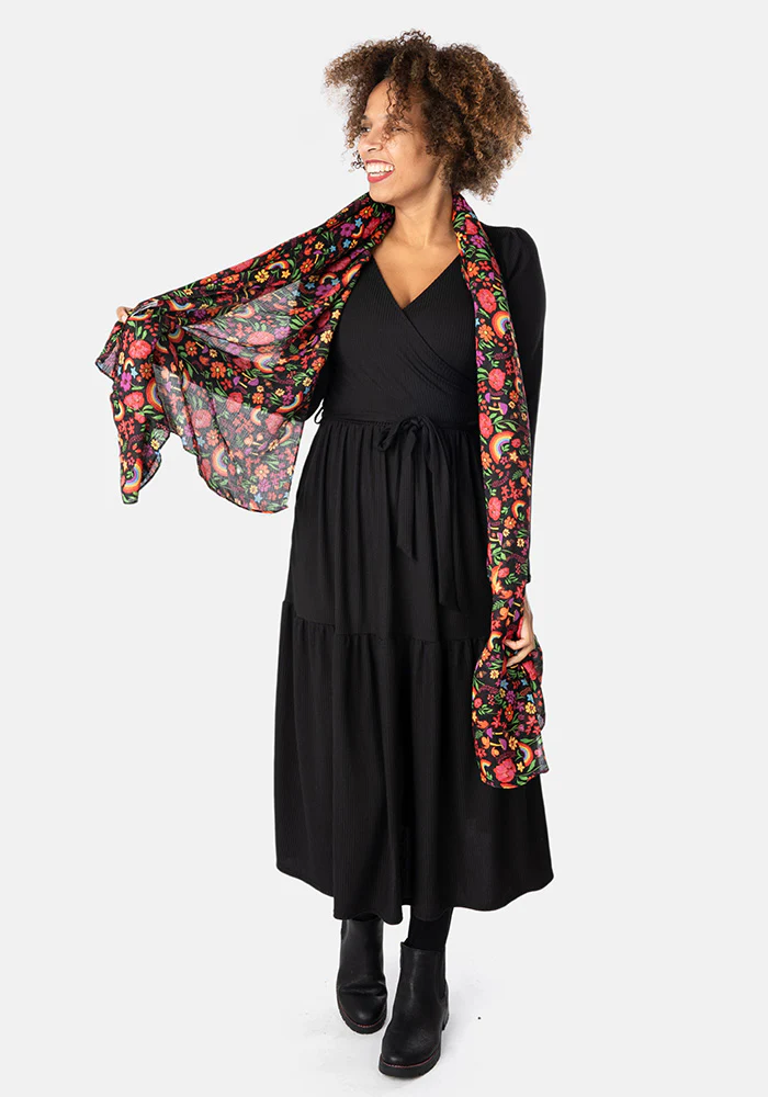 Colourful Women's Lightweight Printed Scarf (Rainbow Floral Print) - Image 3