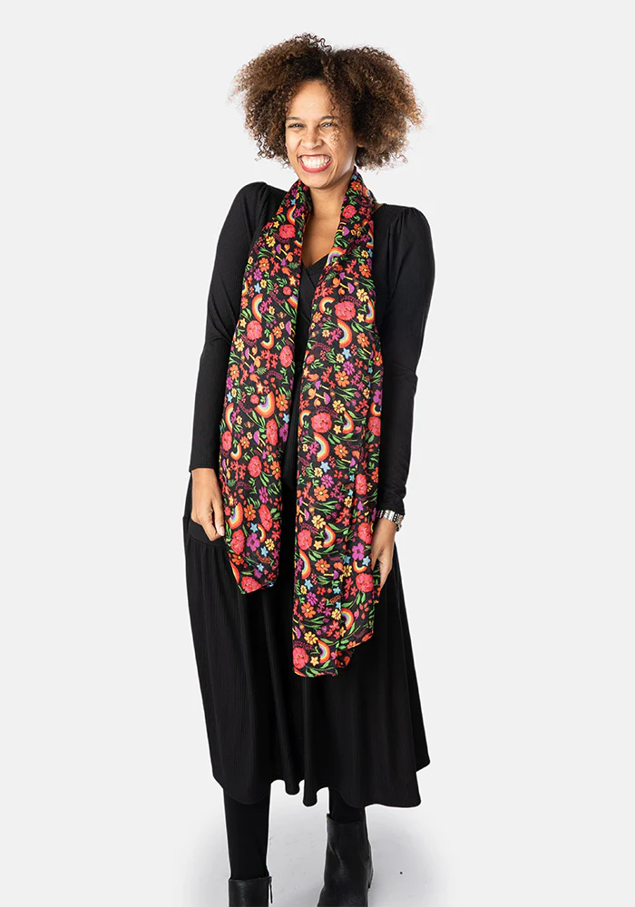 Colourful Women's Lightweight Printed Scarf (Rainbow Floral Print) - Image 4