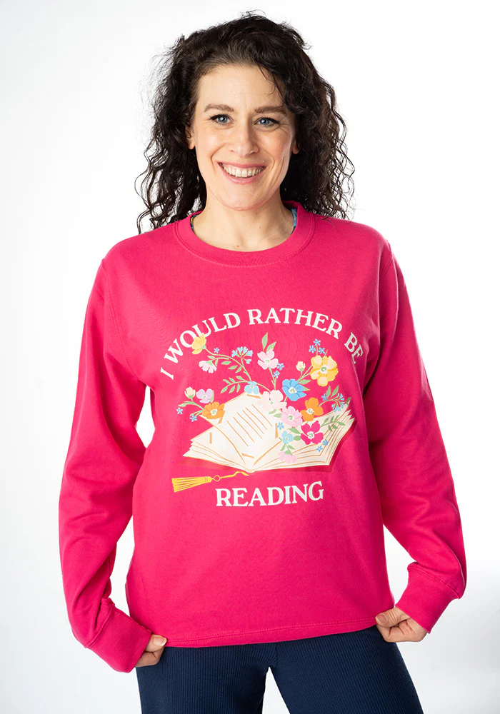 Rather Be Reading Print Sweatshirt (Hot Pink) - Image 4