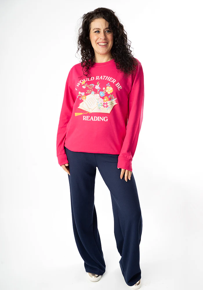 Rather Be Reading Print Sweatshirt (Hot Pink) - Image 5