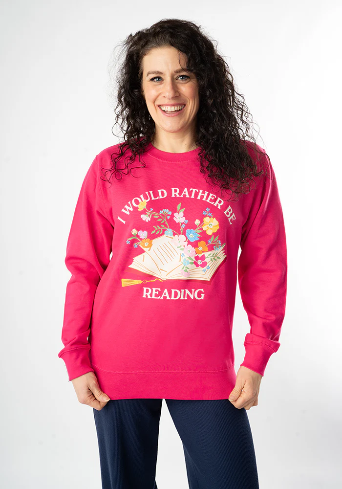 Rather Be Reading Print Sweatshirt (Hot Pink) - Image 6