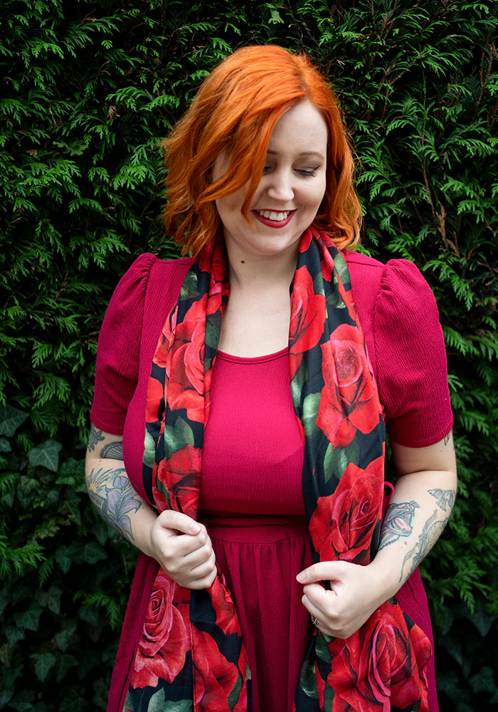 Colourful Women's Lightweight Printed Scarf (Red Rose Print) - Image 3