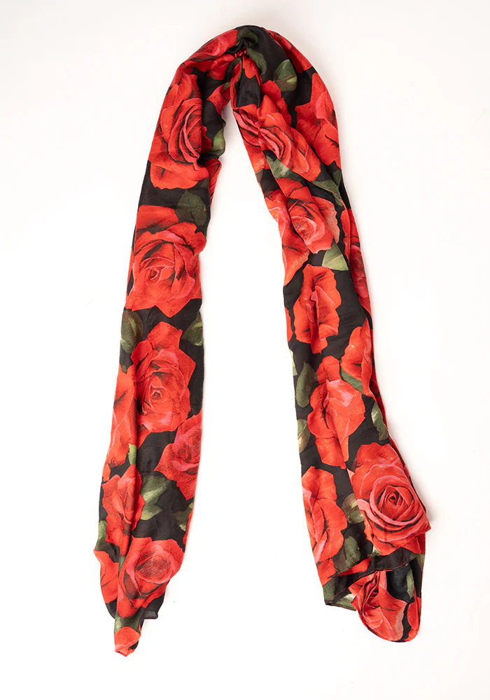 Colourful Women's Lightweight Printed Scarf (Red Rose Print) - Image 4
