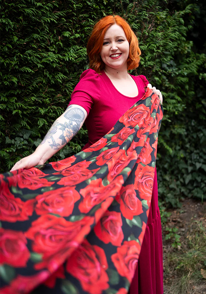 Colourful Women's Lightweight Printed Scarf (Red Rose Print) - Image 5