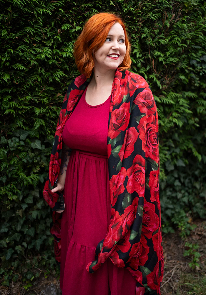 Colourful Women's Lightweight Printed Scarf (Red Rose Print) - Image 6