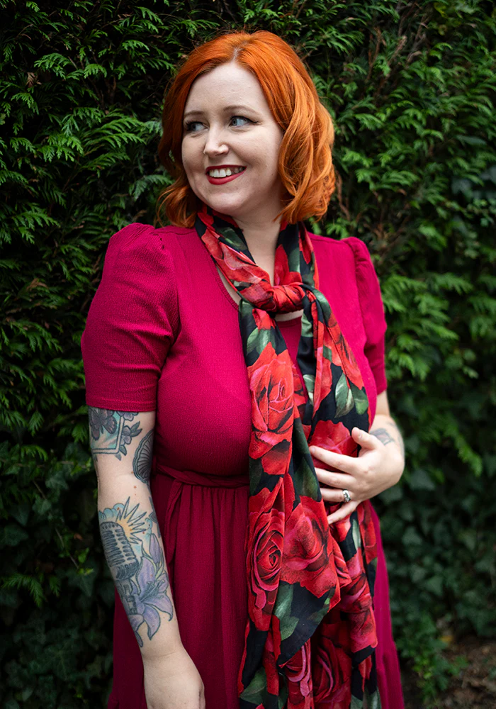 Colourful Women's Lightweight Printed Scarf (Red Rose Print) - Image 8