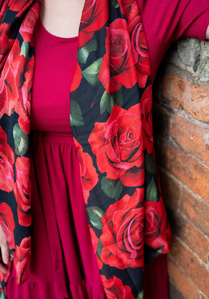 Colourful Women's Lightweight Printed Scarf (Red Rose Print) - Image 9
