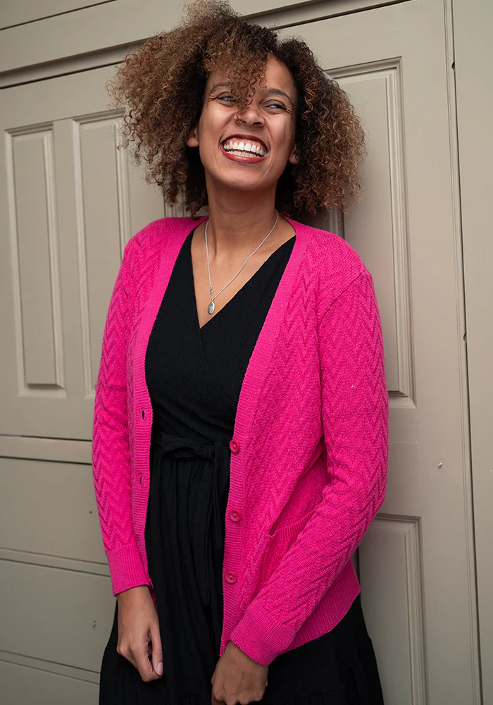 Rose Pink Chevron Knit Cardigan - Image 3