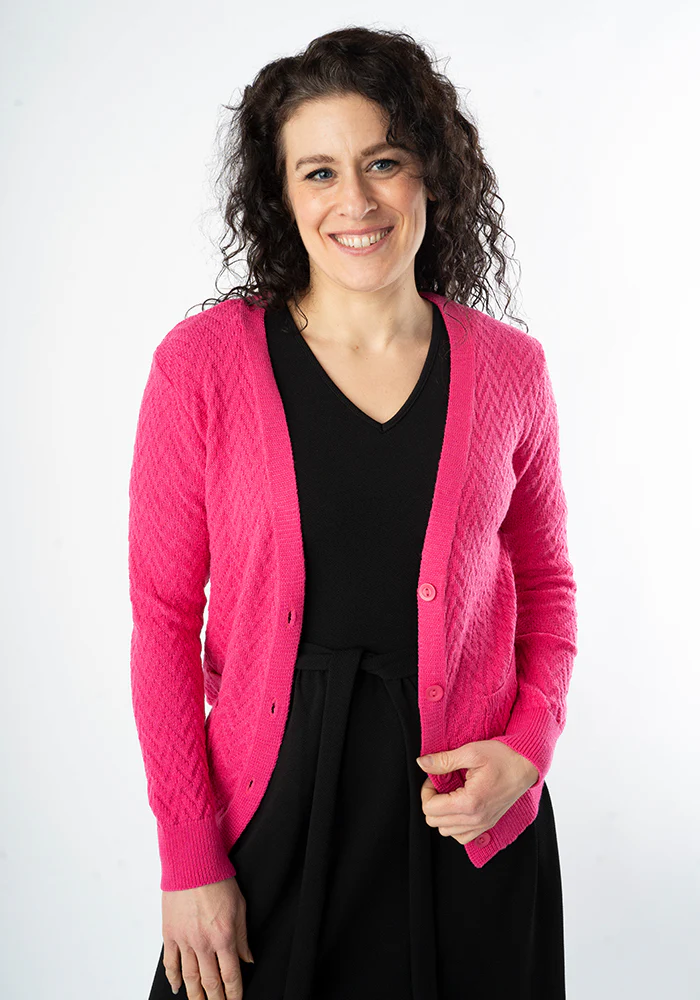 Rose Pink Chevron Knit Cardigan - Image 4