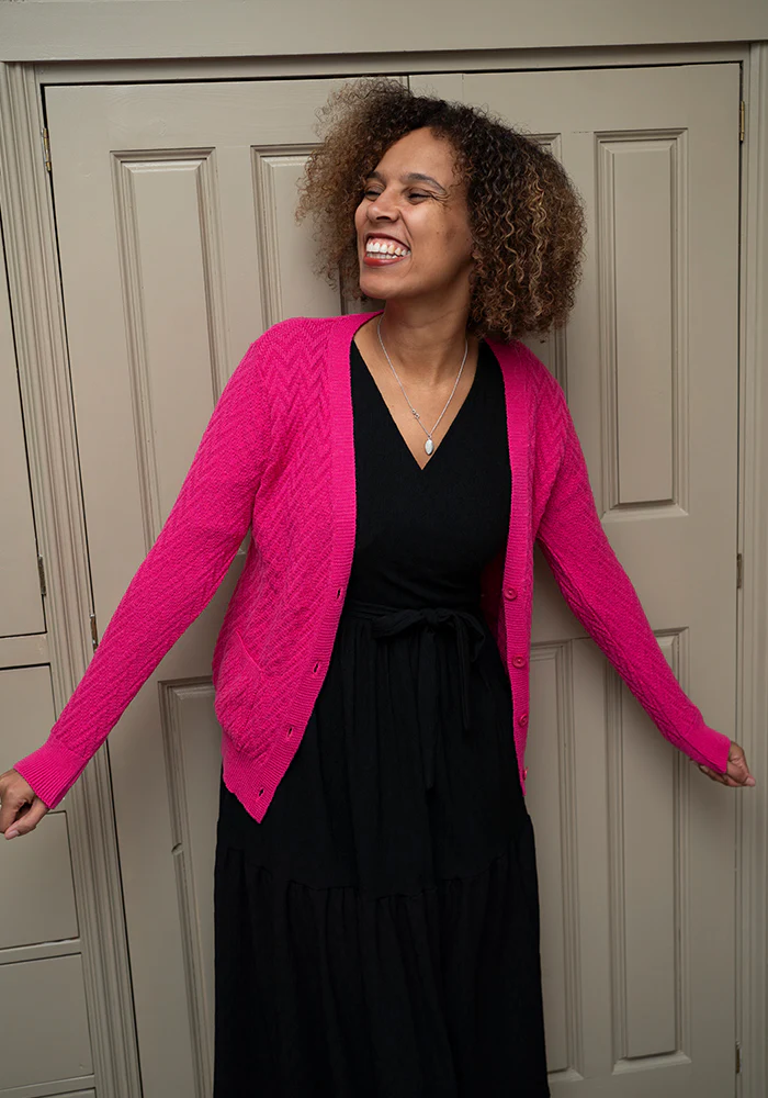 Rose Pink Chevron Knit Cardigan - Image 5