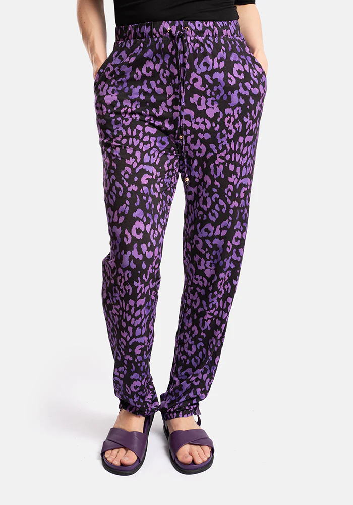 Taylen Purple Animal Print Viscose Harem Pants - Image 3
