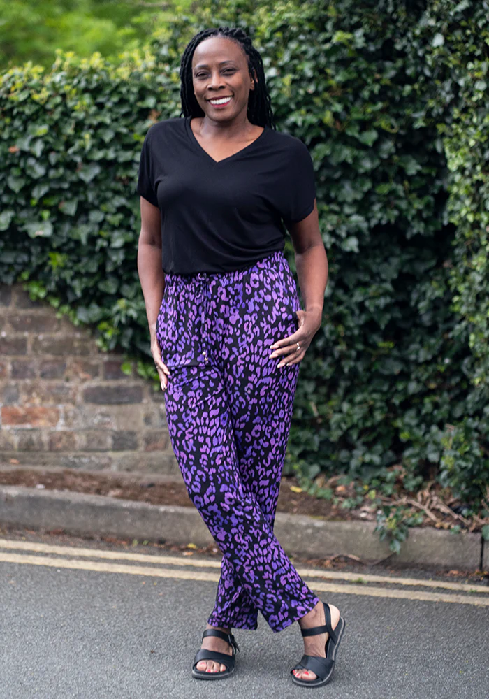 Taylen Purple Animal Print Viscose Harem Pants - Image 4