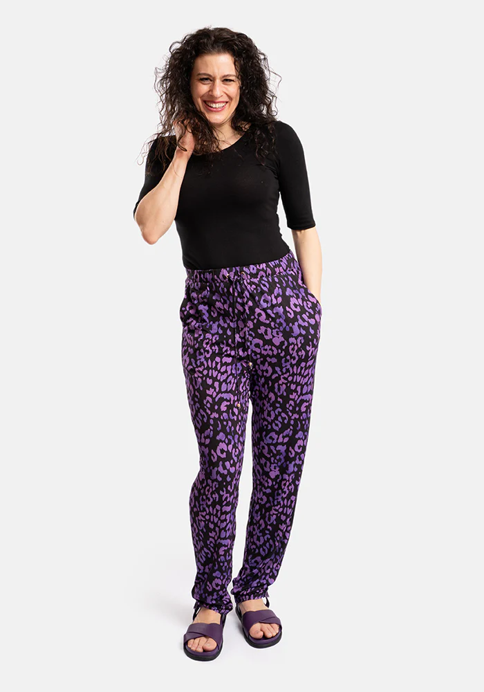 Taylen Purple Animal Print Viscose Harem Pants - Image 5