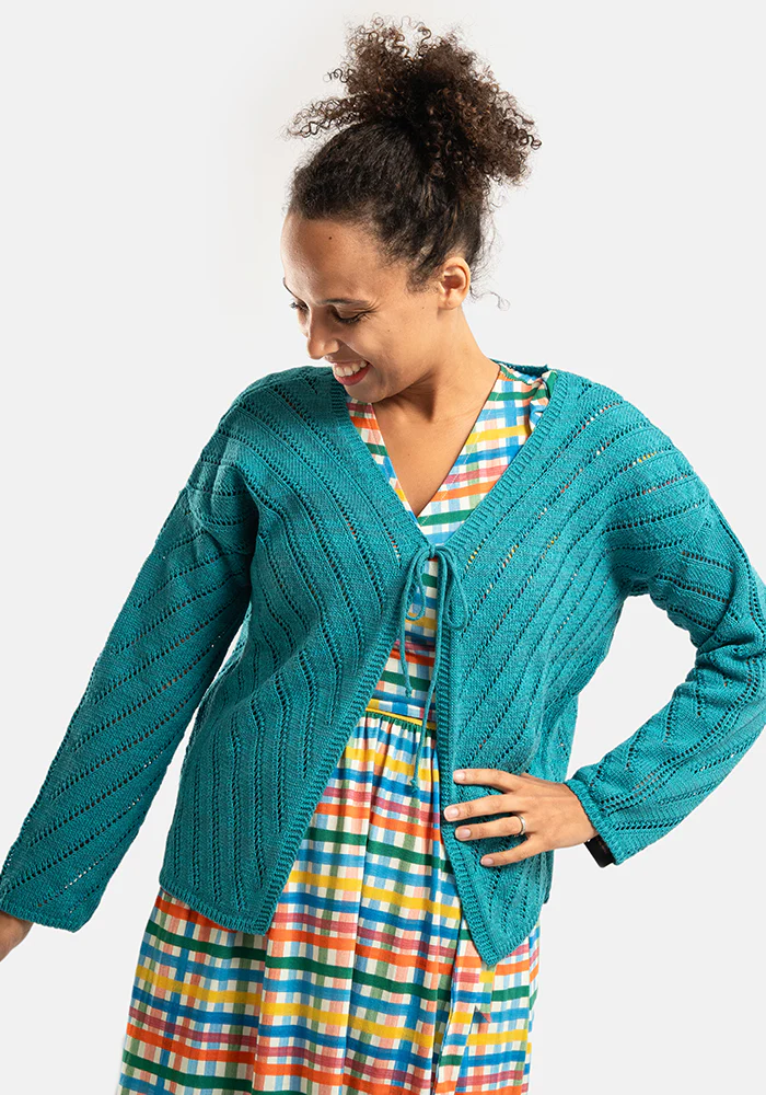 Teal Diagonal Pointelle Cardigan - Image 4