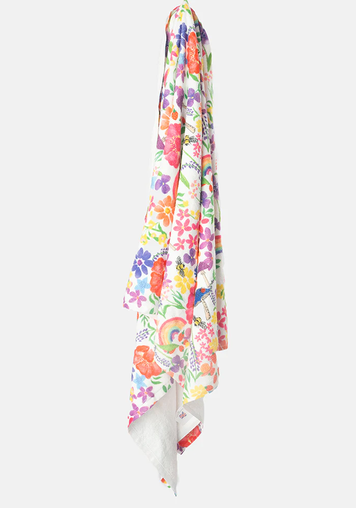 Large White Rainbow Floral Print Towel - Image 3