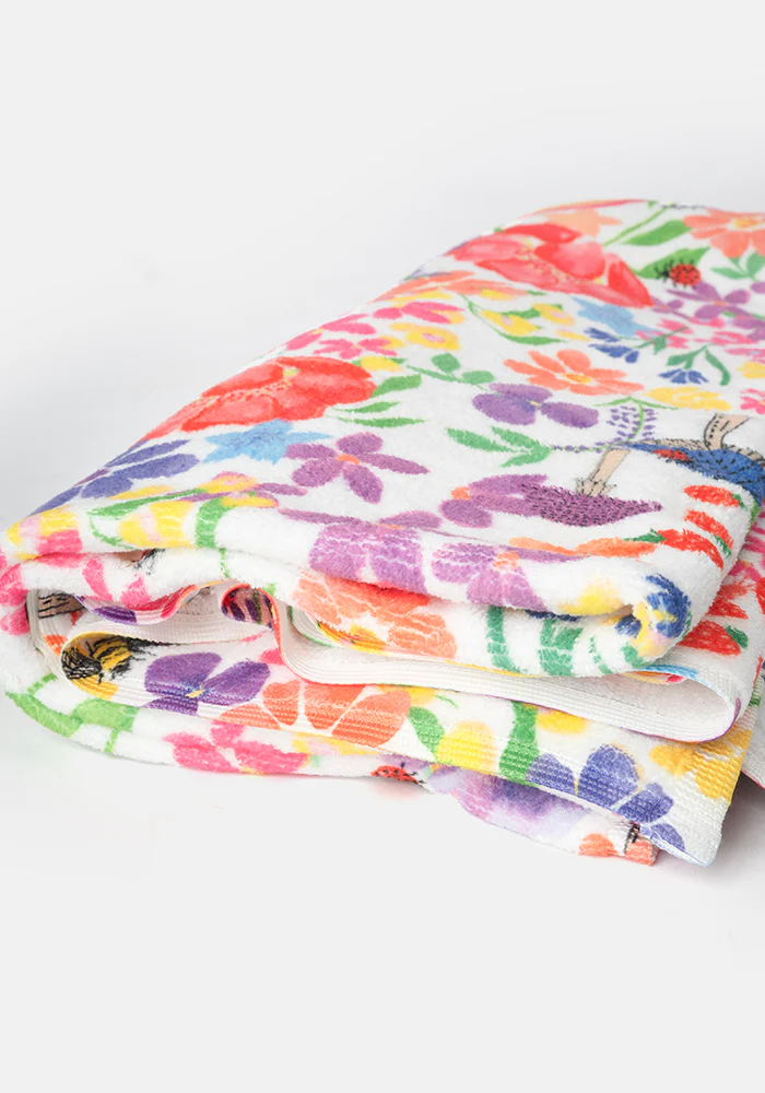 Large White Rainbow Floral Print Towel - Image 5