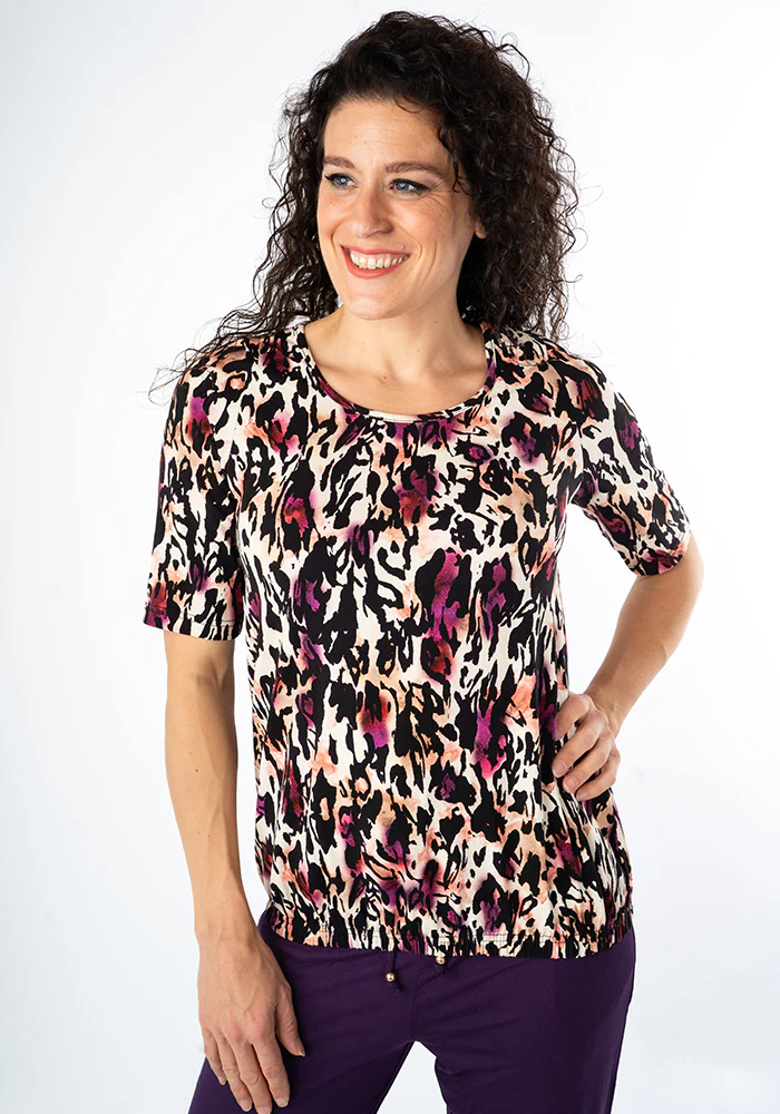 Zola Watercolour Animal Print Cotton Bubble Hem Top - Image 6